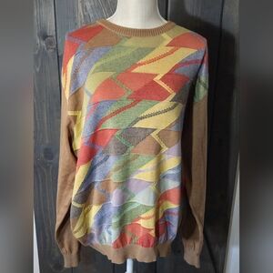 St Croix Knits Men's Large Vintage Colorful Geometric Sweater